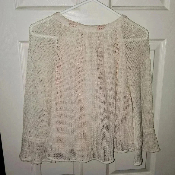 Zara Trafaluc Tassel Tie Neck Boho Peasant Small Bell Sleeve Mesh Top Blouse XS - Picture 6 of 10